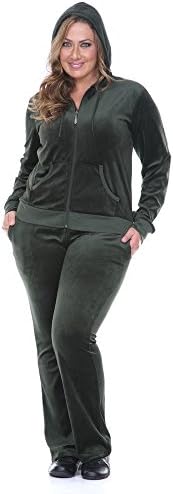 White Mark Women's 2 Piece Plus Size Velour Set in Green - Solid Colors - 2XL