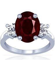 18K White Gold Oval Cut Ruby Three Stone Ring
