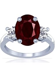 14K White Gold Oval Cut Ruby Three Stone Ring
