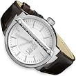 Raphael Leon Classic /Made in Switzerland Swiss Movement Mens Designer Timepiece (Stainless Steel 0.18ctw Diamonds, Genuine Brown Italian Leather Band, Limited Edition Luxury Watch)