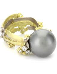 Vibes "Edgy" 18 Karat Gold Tahiti Pearl and Diamond Ring, Size 6
