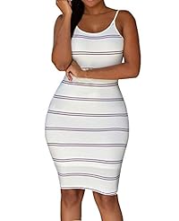 Sexy Striped Print Round Neck Summer Spaghetti Strap Cocktail Open-Back Bodycon Dress/Club Dress/Party Dress/Midi Dress 