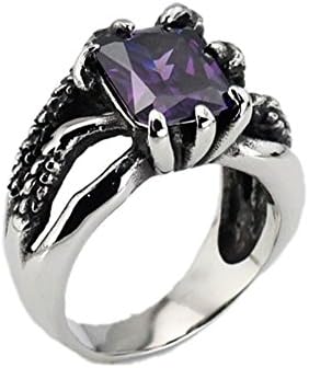 Mikiy Men's Vintage Style Dragon Claw with Purple Zircon Inlay Titanium Steel Ring(with Gift Box/Bag)(8)