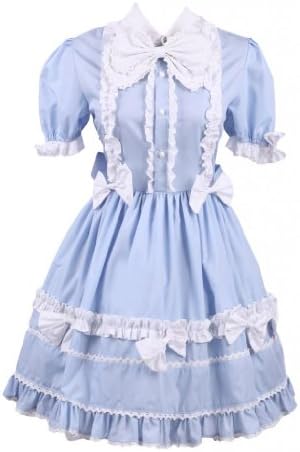 M4U Womens Light Blue Short Sleeves Bow Cotton Sweet Lolita Dress