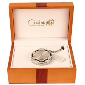 Colibri Hunting Case Silvertone Pocket Watch Designer And Chain Wooden Box PWQ098450S SALE