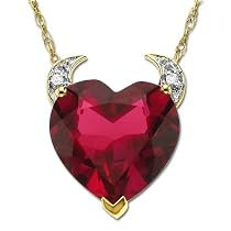 14k Yellow Gold Lab Created Ruby Heart Devil Pendant w/ Diamond Accent