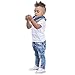 Efaster® 1Set Kids Baby Boys Short Sleeve T-Shirt Tops+Scarf+Trousers Clothes Outfits