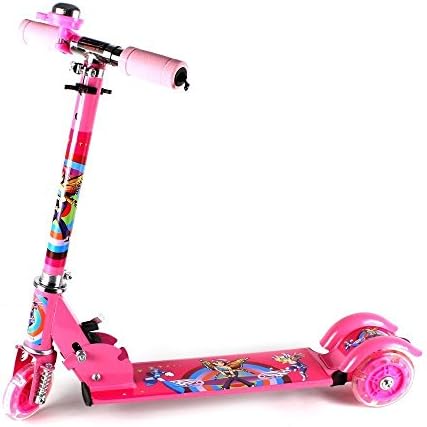 Street Fairy Children's Three Wheeled Metal Toy Kick Scooter, Light Up Wheels, Integrated Handlebar Bell (Pink)