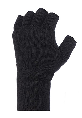 Mens Pair of Heat Holder 2.3 tog Thermal knitted FINGERLESS Gloves Black