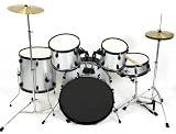 Drum Set 5 Pc Complete Adult Set Cymbals Full Size Silver New Drum Set