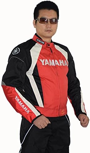 Yamaha Mens Motorcycle Jacket Waterproof Windproof with 5 Protector Detachable Cotton Liner Red Large HJ003