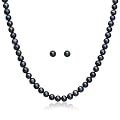 Sterling Silver 5.5-6.0mm Peacock Freshwater Cultured Pearl Stud Earrings and Necklace Set