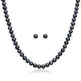Sterling Silver 5.5-6.0mm Peacock Freshwater Cultured Pearl Stud Earrings and Necklace Set