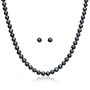 Sterling Silver 5.5-6.0mm Peacock Freshwater Cultured Pearl Stud Earrings and Necklace Set