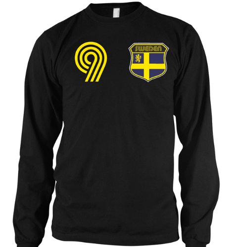 Sweden Crest Retro International Soccer Thermal Shirt, Swedish National Pride Mens Long Sleeve Thermal Shirt, Large, Black