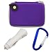 GTMax Purple Eva Pouch Carrying Case + White USB Car Charger + Blue Metal Caribiner Belt Clip for Garmin nuvi 2450,2450LM, nuvi 2460LT,2460LMT, nuvi 1450,1450T,1450LMT, nuvi 5000, nuvi 1490T,1490LMT