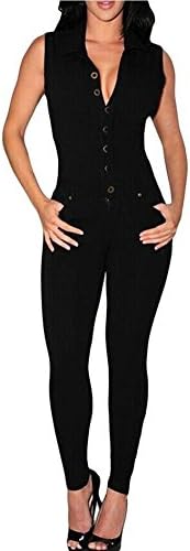 Forinie Women's Button Front Pockets Casual Jumpsuit Large Black