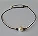 Seasidepearls Genuine Freshwater Pearl Choker.16 Brown Leather