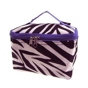 Cute! Cosmetic Makeup Bag Case Zebra Print Purple Trim Small