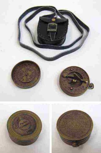 REAL SIMPLE...A HANDTOOLED HANDCRAFTED BRASS POCKET SUNDIAL DONALD COMPASS W/...