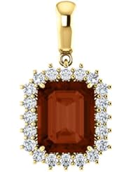 14K Yellow Gold 10.00x8.00mm Emerald Cut Mozambique Garnet and Diamond Pendant -- LIFETIME WARRANTY