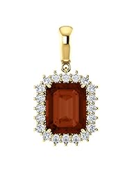 10K Yellow Gold 10.00x8.00mm Emerald Cut Mozambique Garnet and Diamond Pendant -- LIFETIME WARRANTY