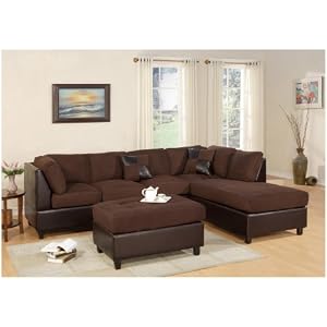Huntington 3-pcs Sectional Sofa Set w/ Ottoman Reversible in Chocolate Color