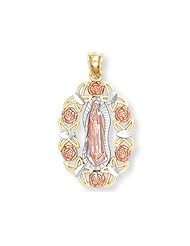 14k Tri-color Gold Miraculous Medal Charm Blessed Our Lady of Guadalupe Pendant