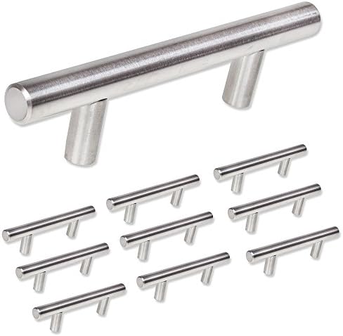Stainless Steel Bar Cabinet and Furniture Pull Handles - 3" Hole Centers, 5-1/4" Overall - Hollow - Satin Finish - (10 Pack)