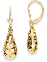 Teardrop Foliage Dangle Lever Back Earrings in 14 Karat Yellow Gold