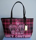 Juicy Couture Plaid Tartan Red Carpet Graphics Canvas Tote Bag Purse Pink