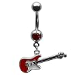 14G 3/8 Red Gem Curved Barbell with Red & White Guitar Dangle