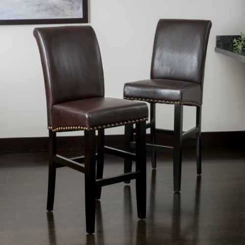 Christopher Knight Home Lisette Leather Barstools, 2-Pcs Set, Brown
