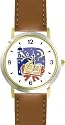 Holy Koran or Quaran Moslem or Muslim Theme - WATCHBUDDY&reg; DELUXE TWO-TONE THEME WATCH - Arabic Numbers - Brown Leather Strap-Size-Large ( Men's Size or Jumbo Women's Size )