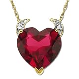 14k Yellow Gold Lab Created Ruby Heart Devil Pendant w/ Diamond Accent