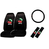 5-Piece Cherry Red Auto Interior Gift Set- A Set of 2 Universal Fit Seat Covers, 1 Steering Wheel Cover, and 2 Shoulder Pads