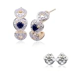18k Yellow Gold Plated Sterling Silver Genuine Sapphire and Diamond Accent Earring Set