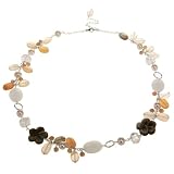 EXP Handmade White Jade, Moonstone & Freshwater Pearl Necklace With Sterling Silver