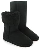 Womens/Ladies Black Warm Lined Faux Fur Calf Length Fashion Boots. - Black - UK 3-9