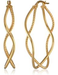 14k Italian Yellow Gold Diamond-Cut and High Polish Double Hoop Earrings