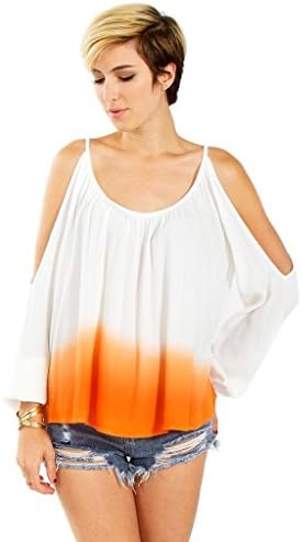 Glowbees Women's Orange Tie-Dye Ombre Open Shoulder Shirt Top Medium