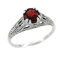 Vintage Style Sterling Silver Filigree Garnet Ring