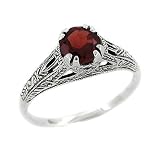Vintage Style Sterling Silver Filigree Garnet Ring (sz 6)