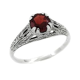 Vintage Style Sterling Silver Filigree Garnet Ring by Janeliunas Jewelry