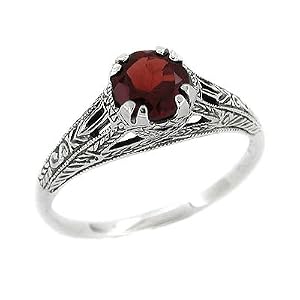 Vintage Style Sterling Silver Filigree Garnet Ring (sz 5) by