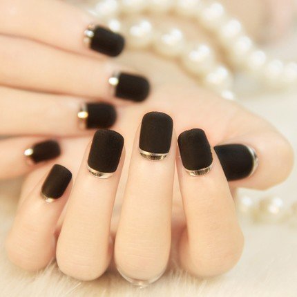 24PCS Matte with Metallic French Acrylic False Fake Full Nail Tip Art