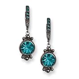 1928 Black-plated Dark Blue Crystal Leverback Earrings