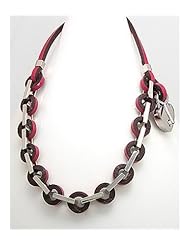 Deep Pink Key Leather Necklace In White Base