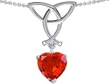 2.00 cttw 14k White Gold Plated Silver Celtic Love Knot Pendant with created Heart Shape Fire Mexican Opal