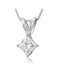 14k White Gold Princess Cut Solitaire Diamond Pendant Necklace (GH, SI3, 0.60 carat)